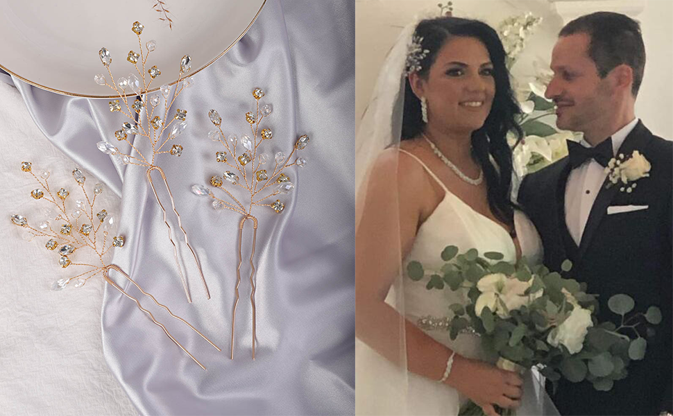 Wedding rhinestone crystal hair pins bridals headpieces brides hair accessories