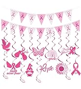 Gameza Breast Cancer Decorations Pink - 12PCS Breast Cancer Awareness Decorations Pink and White ...