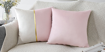 Artscope Pink White Velvet Cushion Covers with Gold Leather Patchwork Luxury Modern Minimalist Square Pillowcase Throw Pillow Covers for Living Room Bed Couch Sofa 45x45cm Set of 2 19 Set of 2 Cushion Cover for Luxury Modern Minimalist Gold Leather Stitching Wavy Stripes