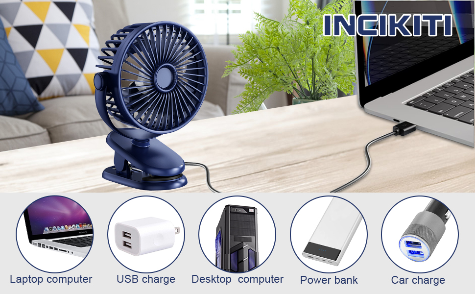 Small Clip on Fan, 2 Speeds USB Fan Powerful Personal Desktop Table Fan, Clip & USB