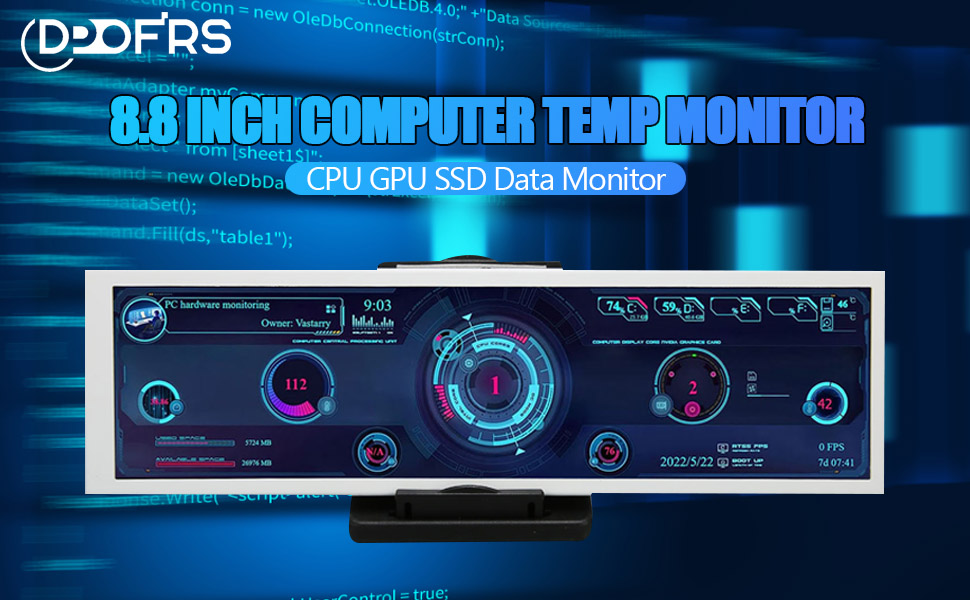 8.8in IPS Display, 1920x480 HDMIs Mini Screen, GPU CPU RAM Data