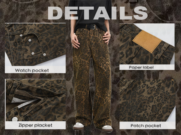 MAVQX Unisex Y2k Leopard Jeans Oversized Wide Leg High