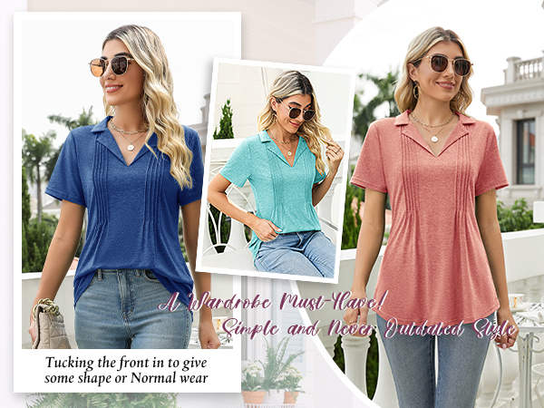 Womens Green Floral Polo Shirts Short Sleeve Tunic Tops