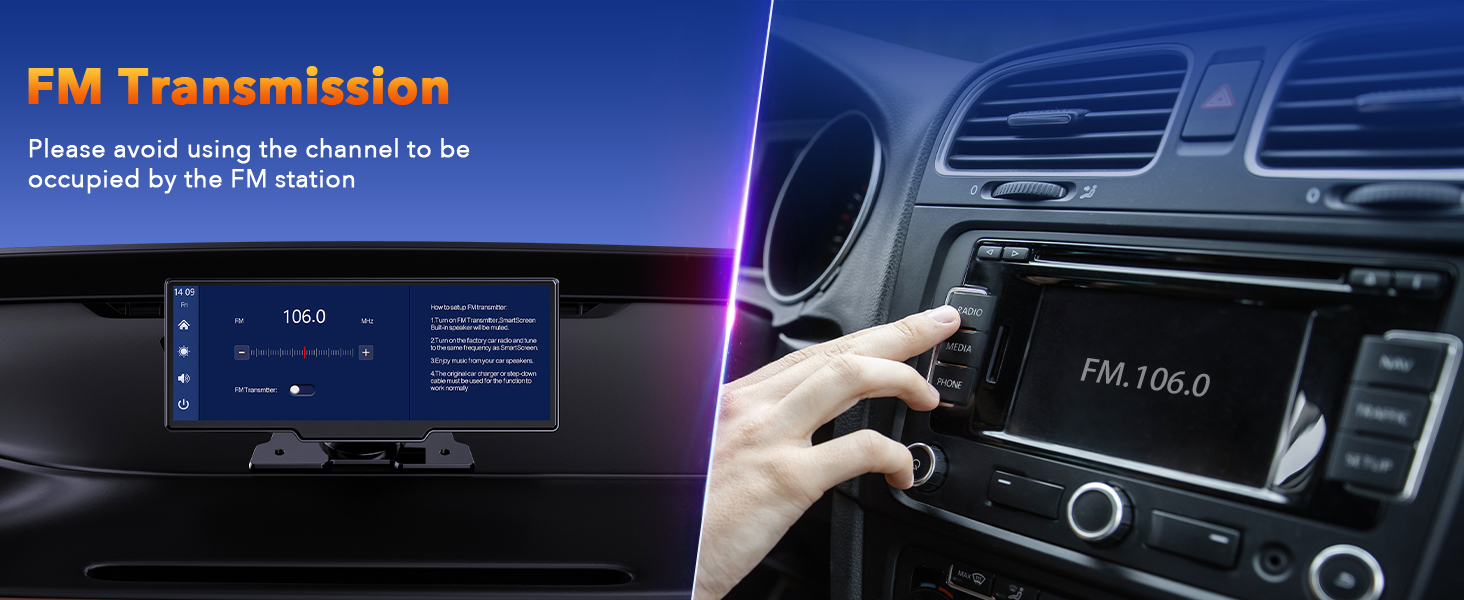 Volam 9.26" Wireless Car Stereo with Carplay & 2.5K Front Cam,Portable