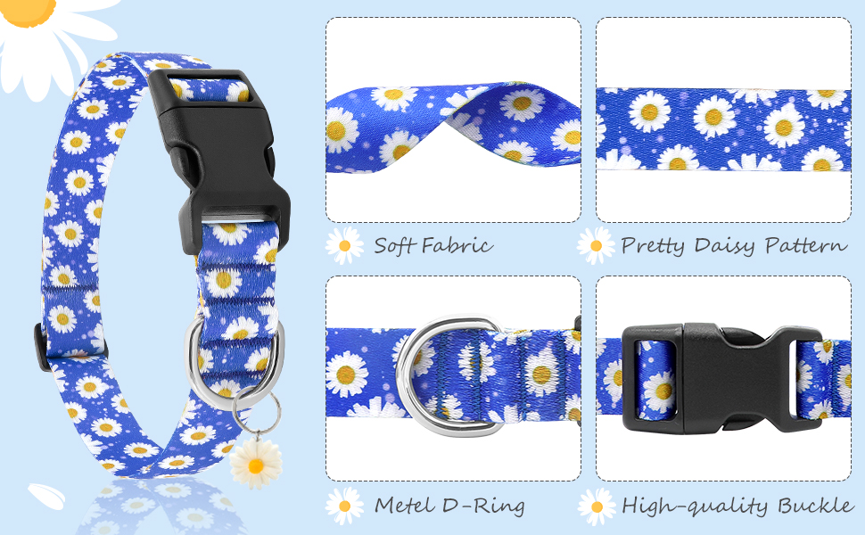 BiPawTi Floral Dog Collar for Girl Boy Dog Collars Cute Flower Puppy