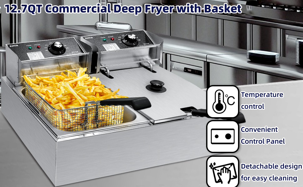 Commercial Deep Fryer with Basket, 3400W 12.7QT/12L, Detachable