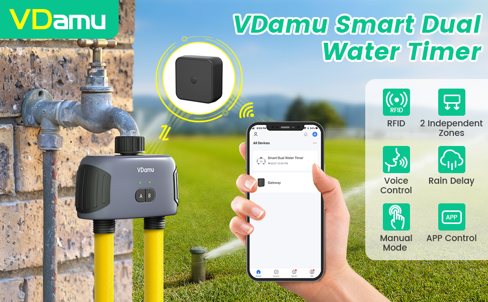 VDamu WiFi Water Timer for Garden Hose 2 Zone Hose Timers