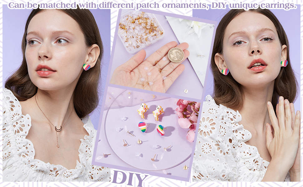 DIY earring kit with colorful beads, charms, and jewelry components. Showcases finished butterfly-shaped earrings and necklace on model.