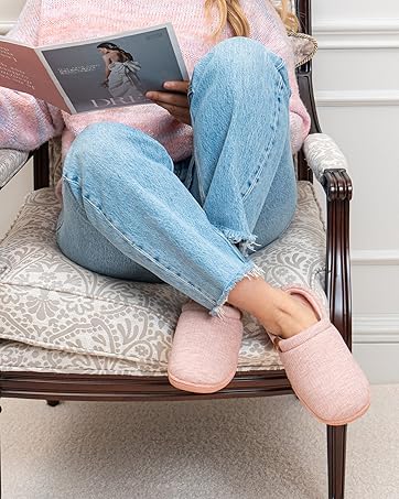 FamilyFairy Women’s Comfy Striped Knitted Memory Foam Slippers Slip on House Shoes for Indoor Outdoor 16 9155