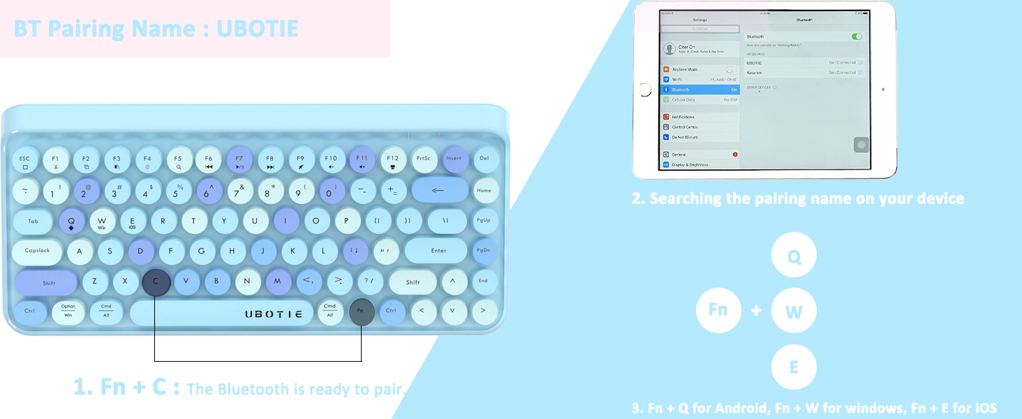 UBOTIE Portable Bluetooth Colorful Computer Keyboards