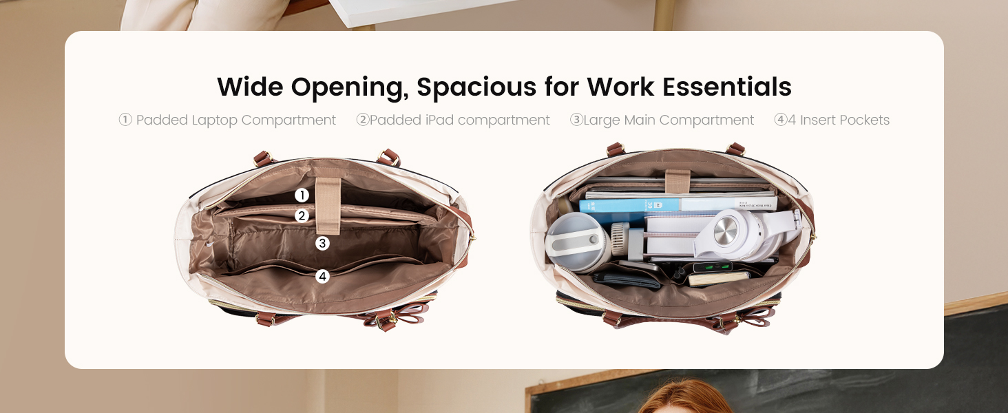 LOVEVOOK Teacher Tote Bag for Women, Work Bags Laptop Bag with Large Cup Holder