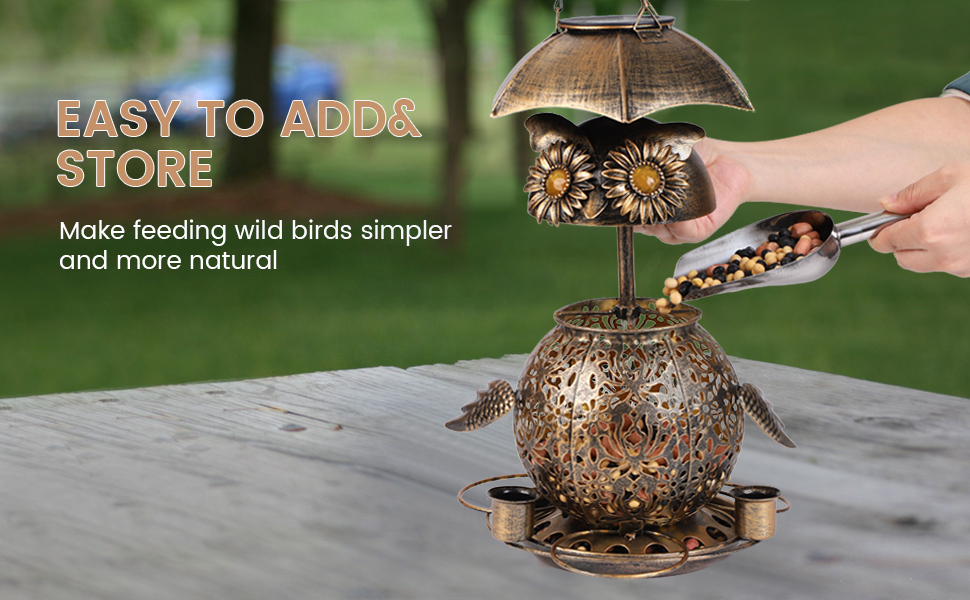 This squirrel-proof bird feeder makes it easy to add food