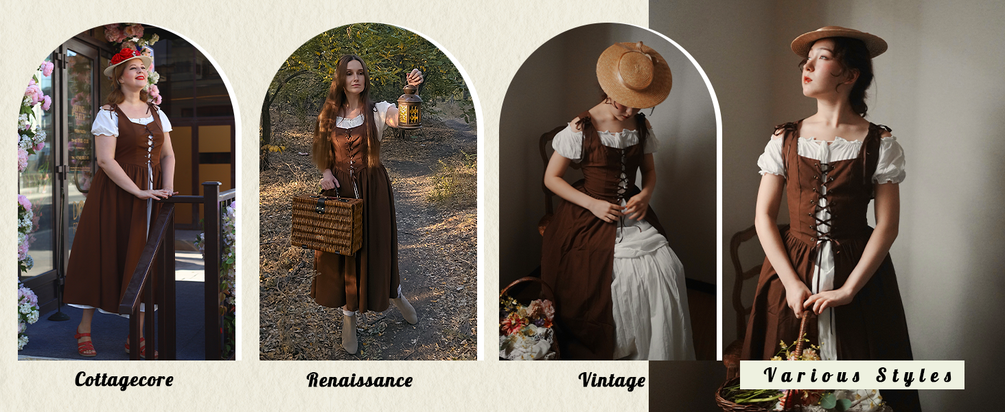 Women Renaissance Dress Peasant Medieval Dress Short Sleeve Maxi Dress