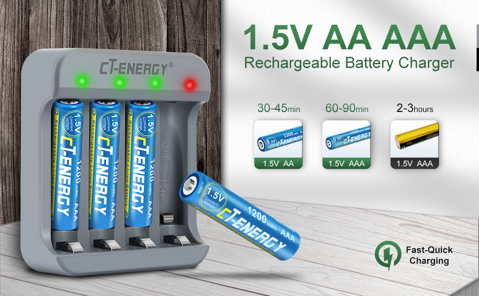 AAA Lithium Batteries Rechargeable 1.5V with Smart Charger