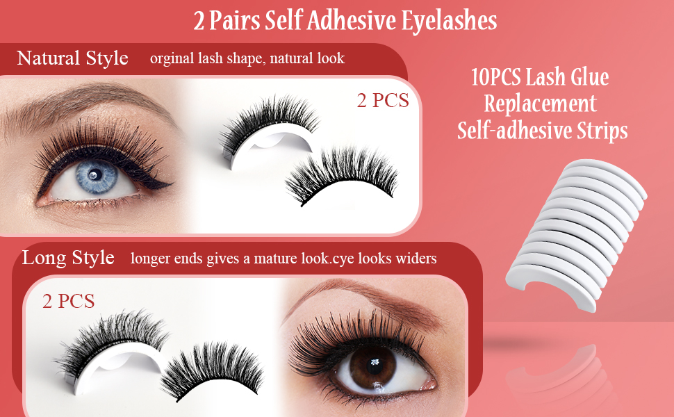 2 Pairs Self Adhesive Eyelashes with 10PCS Lash Glue