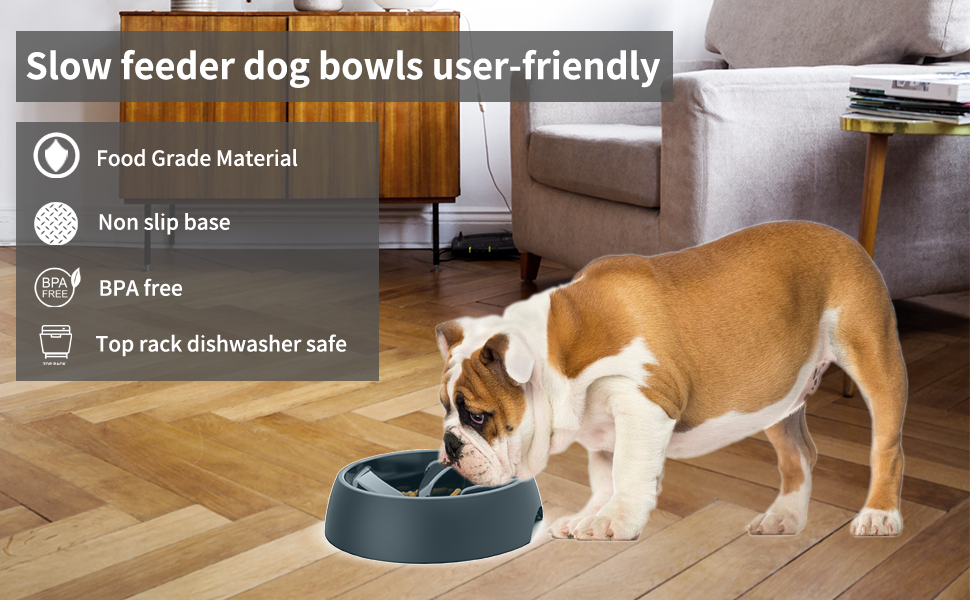 Slow Feeder Dog Bowls French Bulldogs Small Medium Breed 2 Cup, Flat Faced Puppy