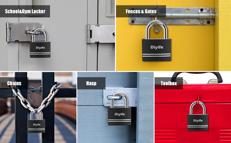 Padlock with Key, [2 Pack] [4 Keys] Diyife Aluminum Padlock Waterproof