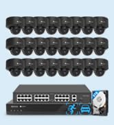 4COVR 4K PoE 32 Channel Security Camera System AI Human Vehicle Detection, 24Pcs 8MP IK10 Vandal-...