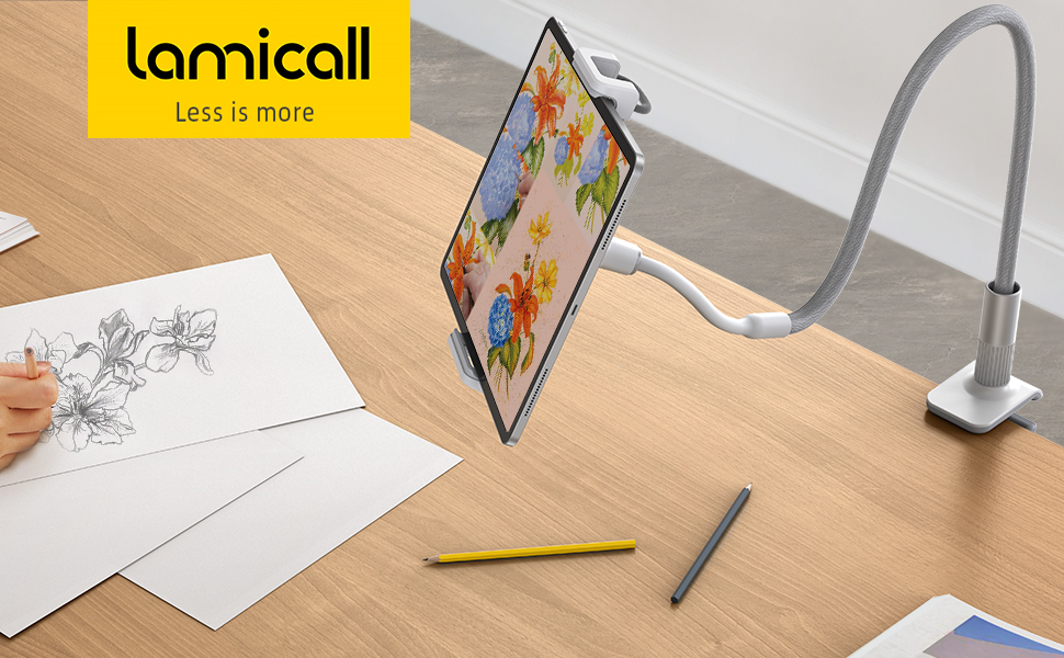 Gooseneck Tablet Holder, Lamicall Tablet Stand Flexible Arm Clip Tablet Mount Compatible with