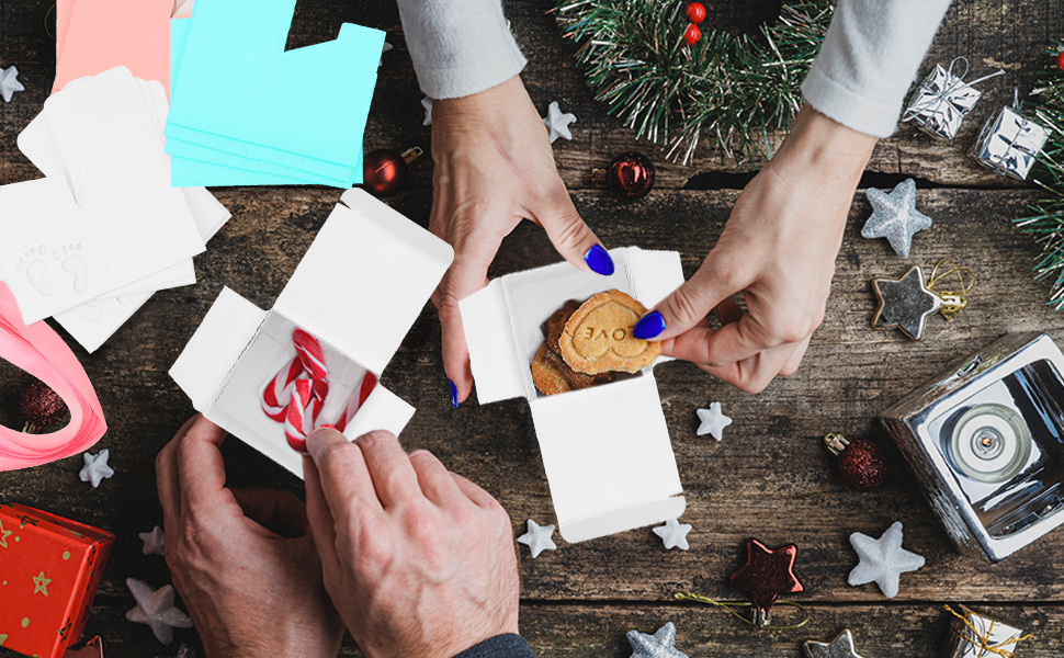 Baby Shower Bags,100 Pack Baby Shower Favor Boxes Footprints Paper Gift Boxes