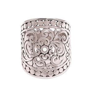NOVICA,Sterling Silver,Band,Ring,Jewelry,Metal,Grey,For Women,Gift,Floral Design,Wide Ring,Handmade