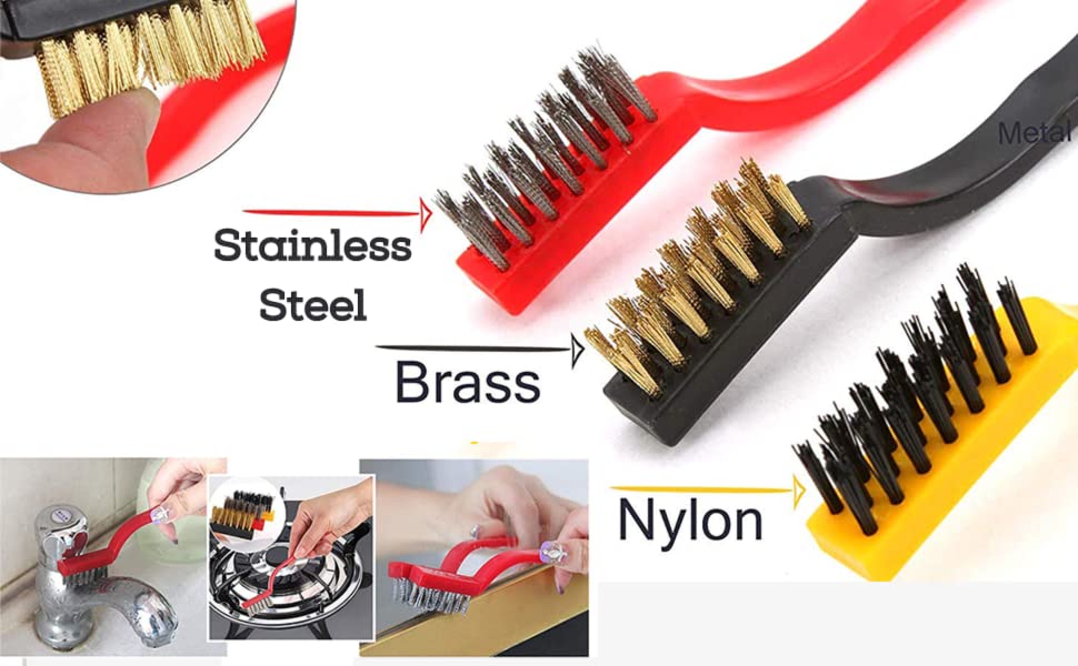 Exclusive Mini Wire Brush Cleaning Tools Set of 3 Pieces Brass, Nylon