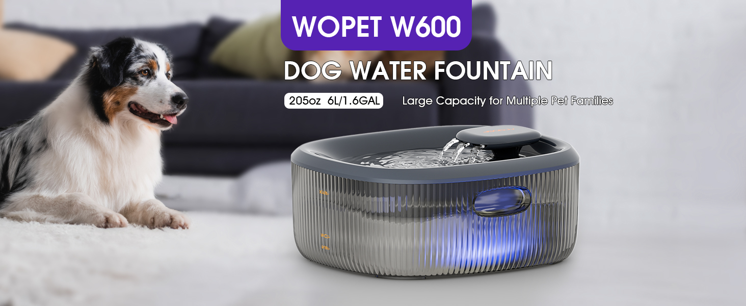 Pet Supplies WOPET Large Dog Water Fountain, Automatic Dog Water Bowl
