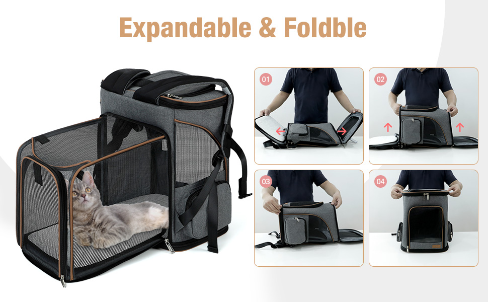 Lekereise Pet Carrier Backpack Expandable Cat Backpack for