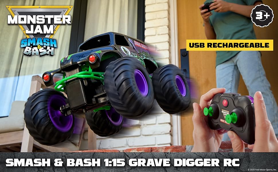 Amazon.com: Monster Jam, Official Smash & Bash Grave Digger Remote