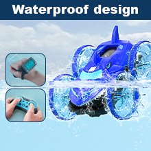 Amphibious RC Car with Lights for Kids 3-12 Year Old Gesture Hand Controlled Remote Control Boat 4WD 2.4 GHz Waterproof RC Stunt Car 360° Rotating Wat 12 Waterproof Gesture Remote Control Car