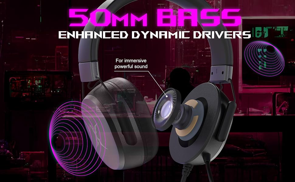 Headset with 50mm dynamic drivers
