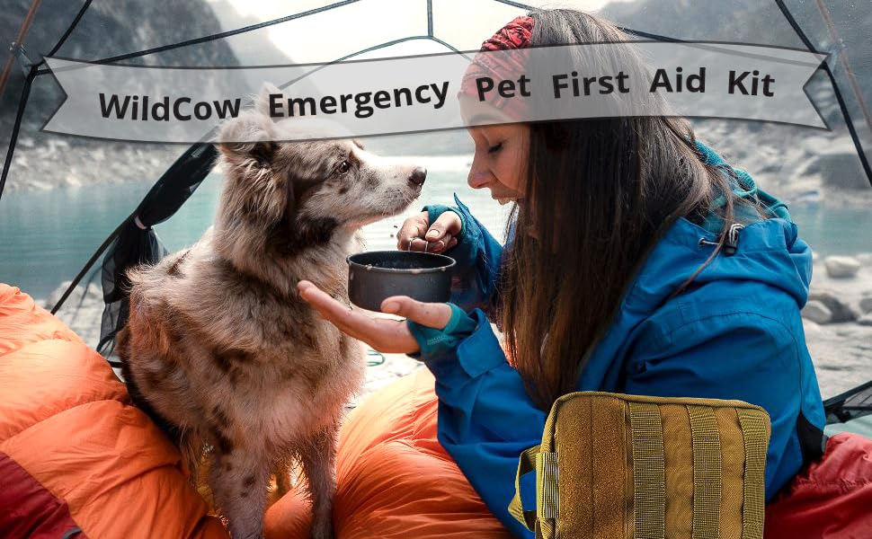 Tan Emergency First Aid Pet Kit - Girl Camping with Dog