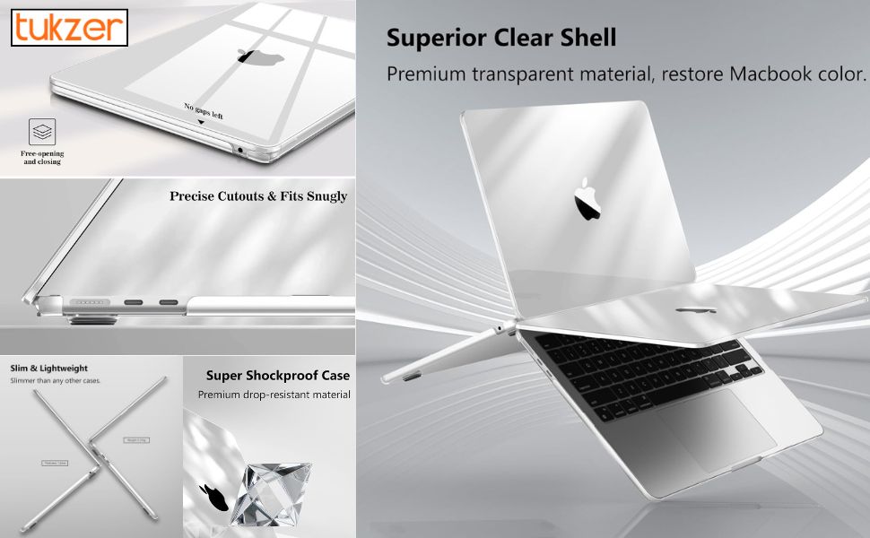 Tukzer Laptop Hard Shell Case Cover Compatible for New Apple MacBook Air 13.6 inch M4 M3 M2 