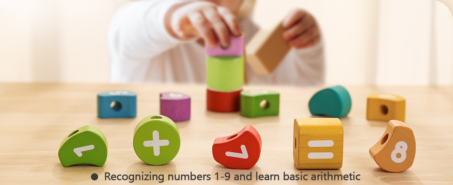 Montessori Wooden Toddlers Toys, Stacking & Lacing Beads