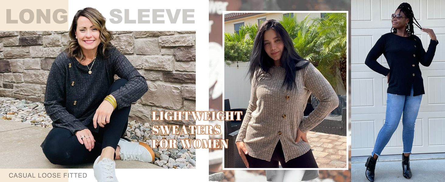 Aokosor Tops for Women Long Sleeve Ladies Lightweight Jumpers Button