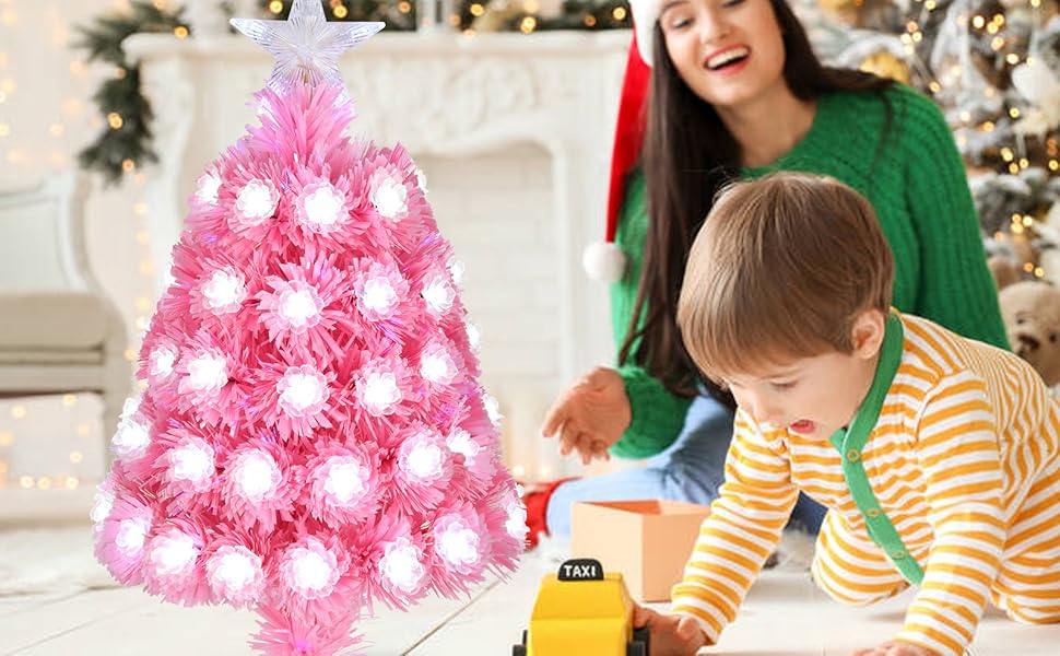 24"/60cm Mini Pink Artificial Tabletop Christmas Tree with