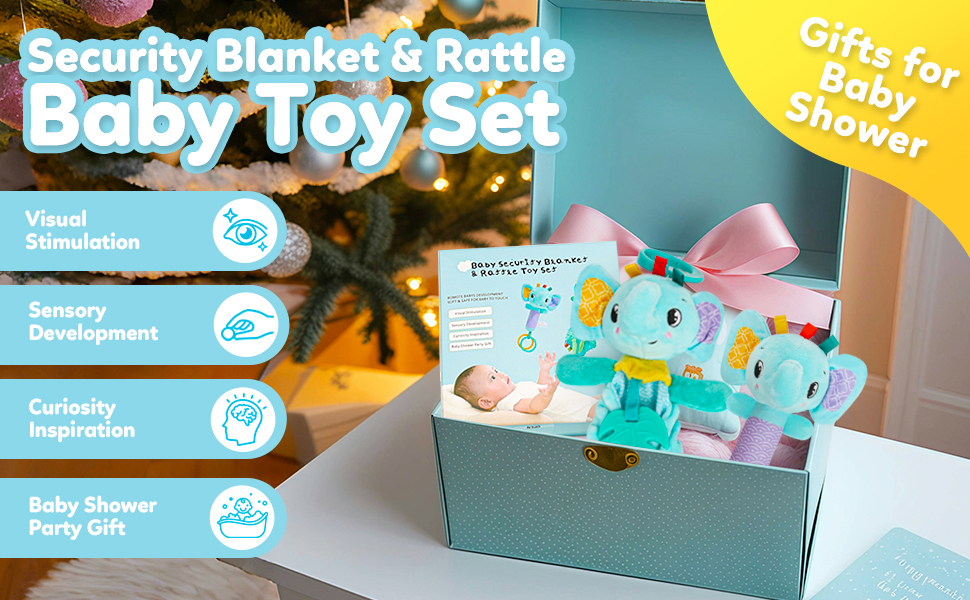 Baby Toys Set Elephant Loveys and Handshaker for Baby Boys