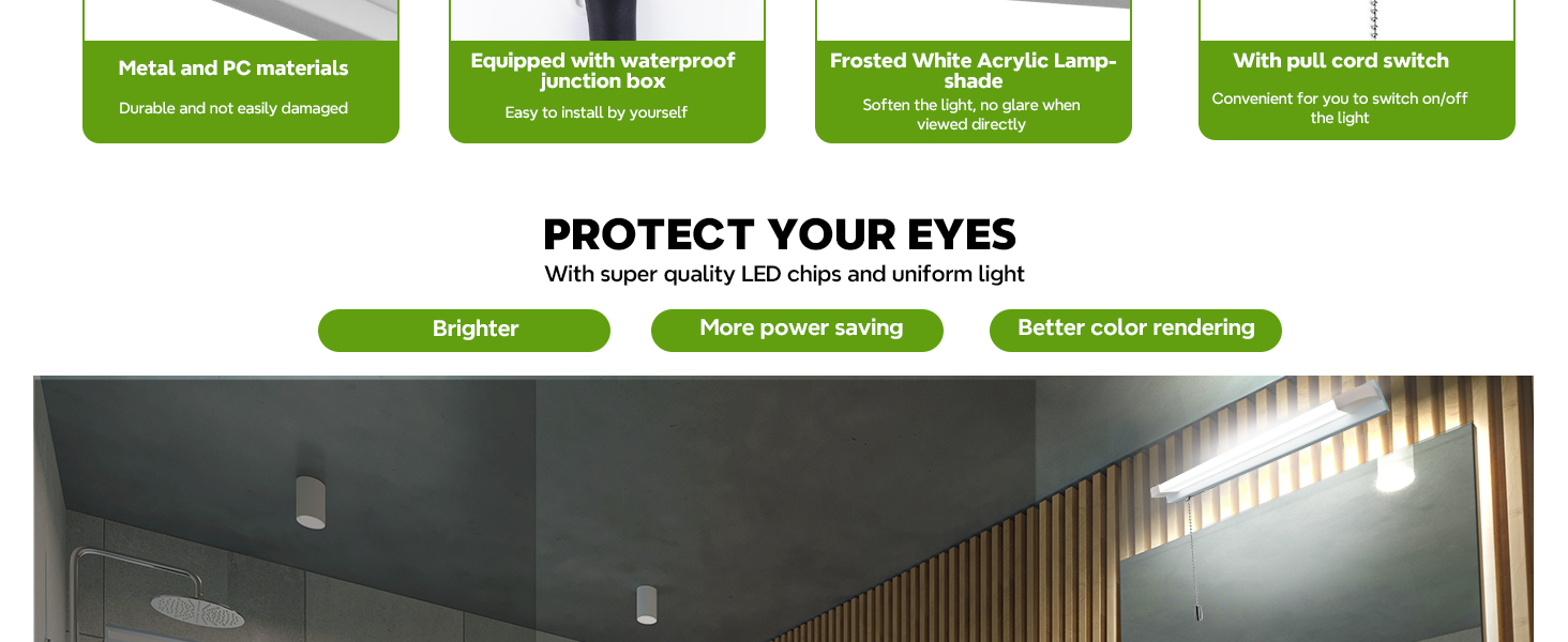 Luxvista 7W LED Bathroom Mirror Light with Pull Cord, IP44 Waterproof