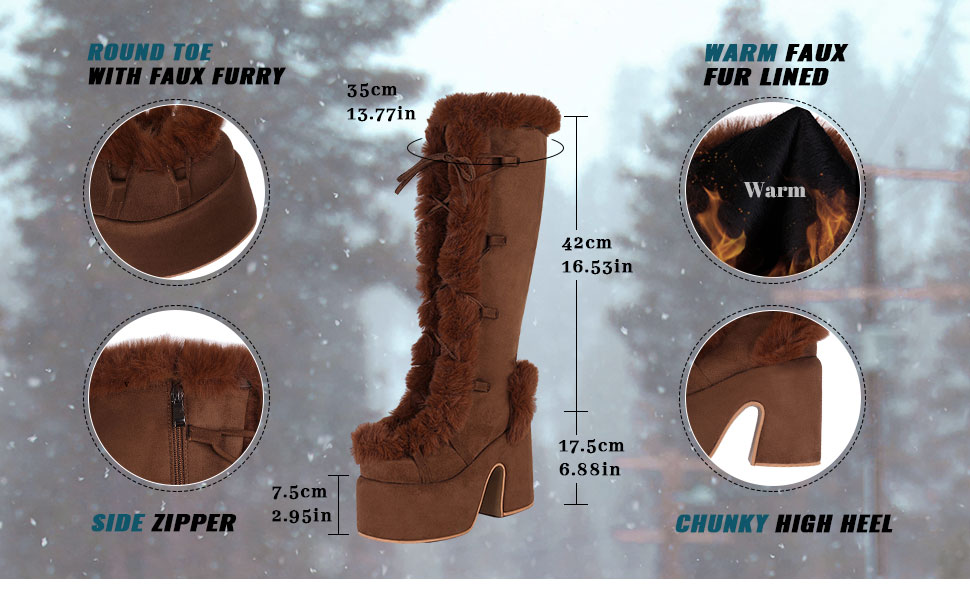 Amazon.com | Parisuit Women's Faux Fur Knee High Platform