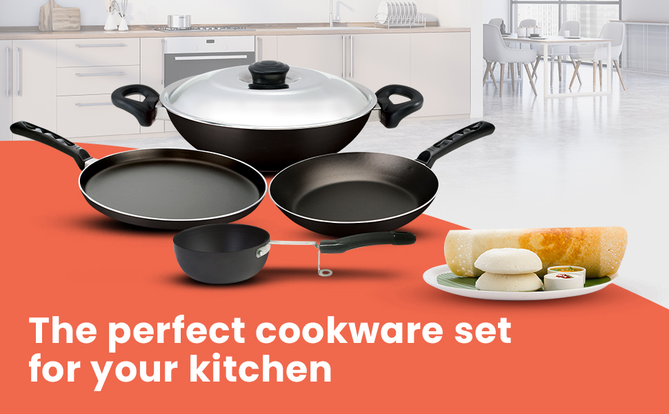 Buy Nirlep Aspa Happiness Cookware Set 5 pcs,1 Fry Pan,1 Tawa,1 Kadhai