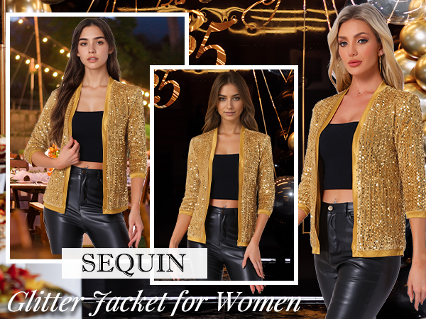 Amazon.com: Allegra K Women's Sequin Cardigan 3/4 Sleeve