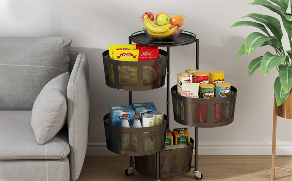 Stylifing 4 Tier Rotating Shelf with Lockable Wheels