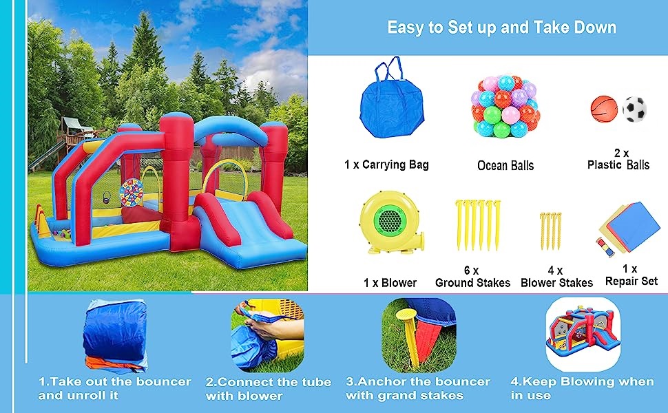 RETRO JUMP 6 in 1 Bouncy Castle, Bouncy Castle for Children with Large