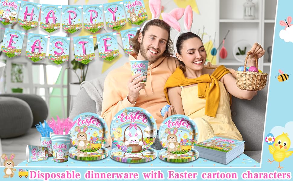 142PcsEaster Party SuppliesHappy Easter Tableware Bunny