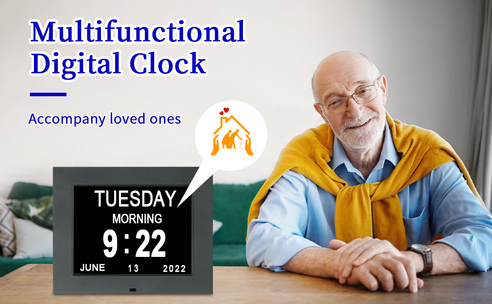 Digital Calendar Day Clock 8 inch Black Extra Large Impaired Vision