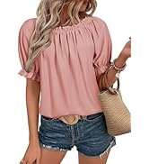 EVALESS Womens Tops Off The Shoulder Blouses for Women Dressy Casual Cute Puff Sleeve T Shirts Fa...