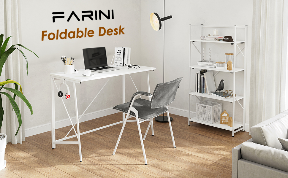 Farini Folding Desk Multifunctional Home Office Desk, No Assembly
