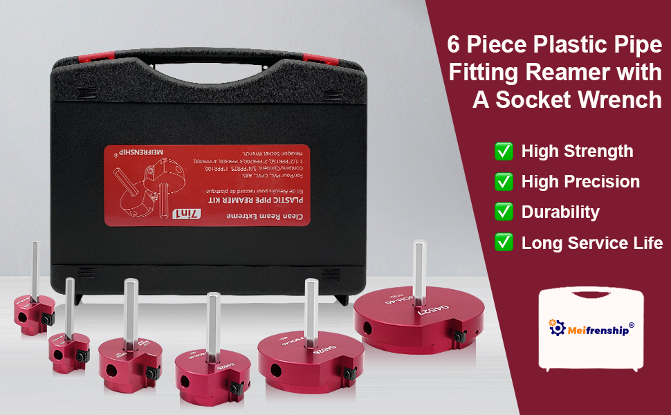 6 Piece Plastic Pipe Fitting Reamer Kit With A Socket Wrench, 0.75" 1