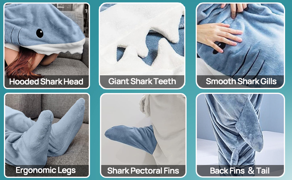Shark Blanket Onesie Hoodie TBGENIUS Shark Blanket Onesie Shark Hoodie For Adults And Kids, Cozy Flannel Shark Costume Shark Sleeping Bag Forsaken Plush