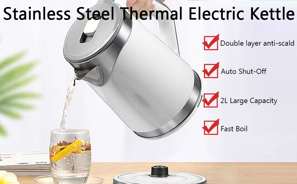 Taend Lykken Electric Kettles, Stainless Steel Thermal Kettle, Portable